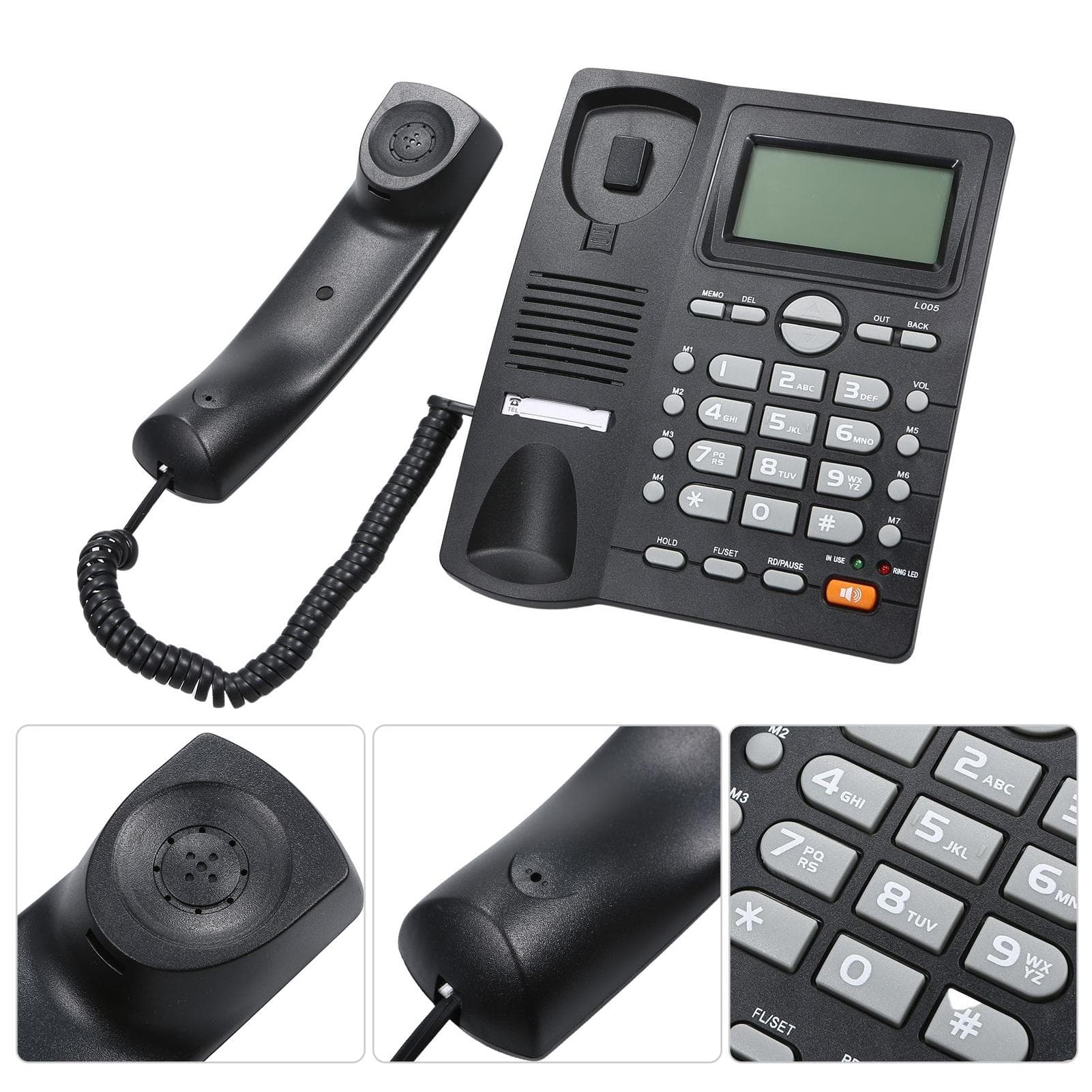 Schnurgebundenes Tischtelefon, Festnetztelefon mit Anruferkennung, LCD-Bildschirm, verstellbar schwarz