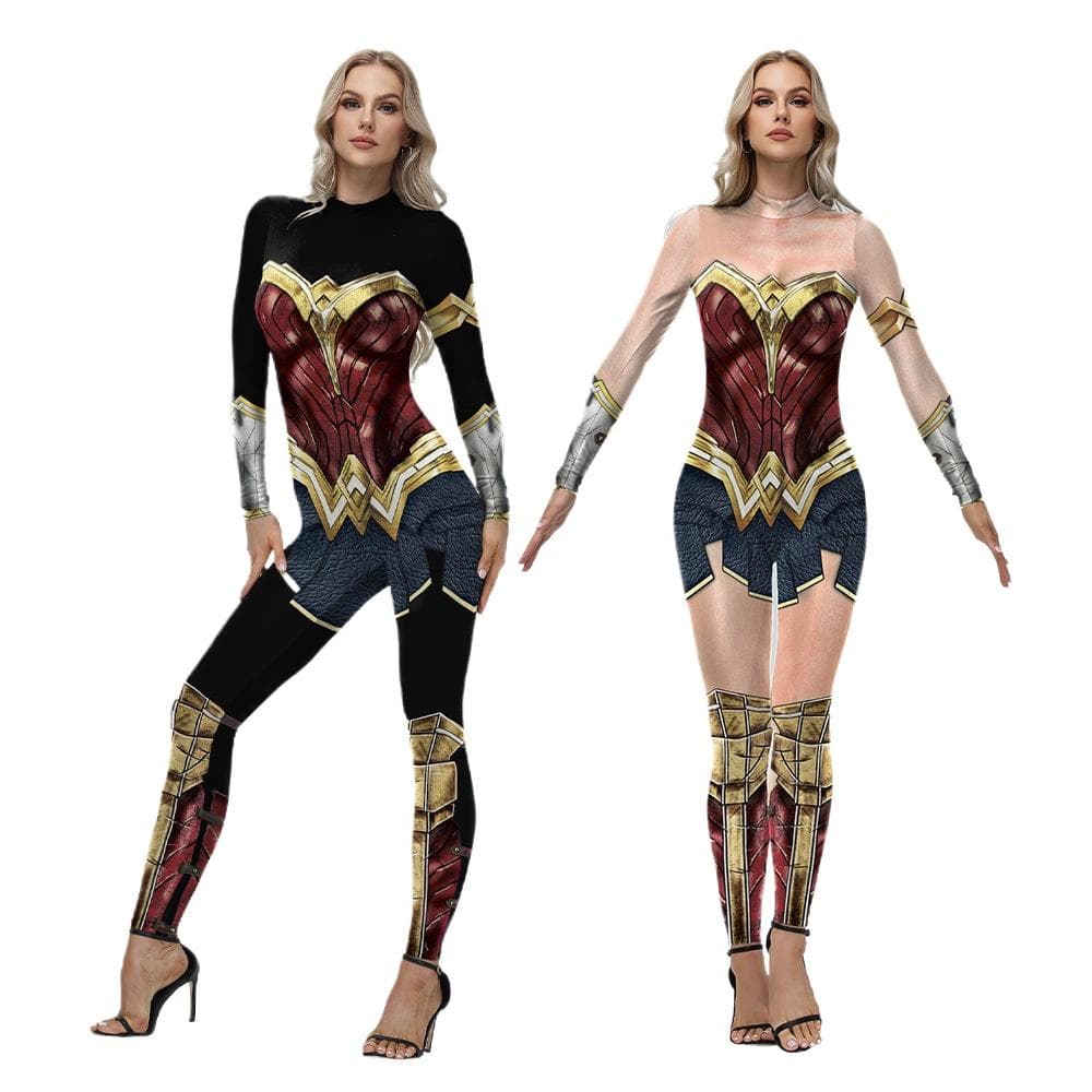 Frauen Superheldin Göttin Diana Einteiliger Strumpfhosen Jumpsuit Erwachsener Halloween Cosplay Kostüm Karnevalsparty Aufführung Druck Outfit cm