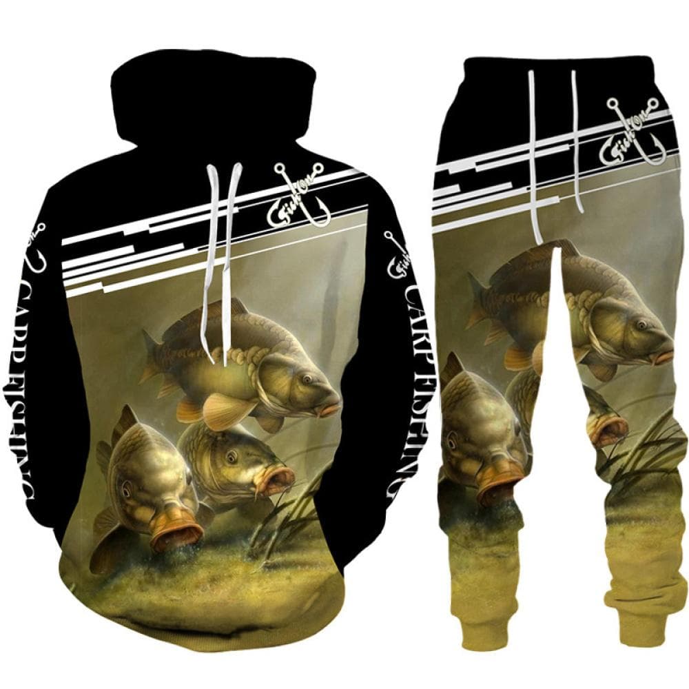 Printemps automne 3D poisson imprimer hommes sweat à capuche pour femme + pantalon 2 pièces ensembles camouflage pêche chasse Camping vêtements