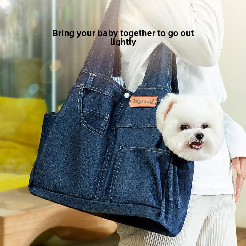 Hunde-Casual-Style-Denim-Taschenform Ausgehen Haustiertasche Große Kapazität Rucksack Katzentasche Messenger Bag Supplies