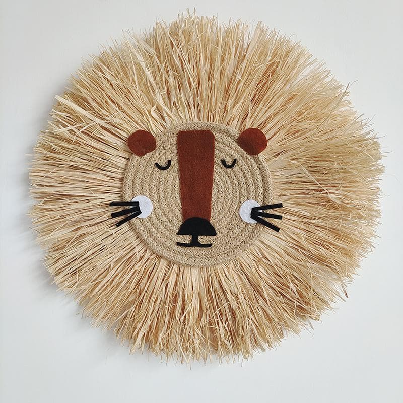 Wanddekoration im nordischen Stil für Kinderzimmer, handgefertigt, Strohgras, Löwe, Tiger, Bär, Tierkopf, Wandbehang,