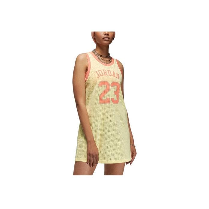 Jordan 23 Lettre Numéro Sport Décontracté Respirant Écologique Imprimé Col Rond Sans Manches Robe Robe Femme Jaune Citron Clair Vert DO5030-821