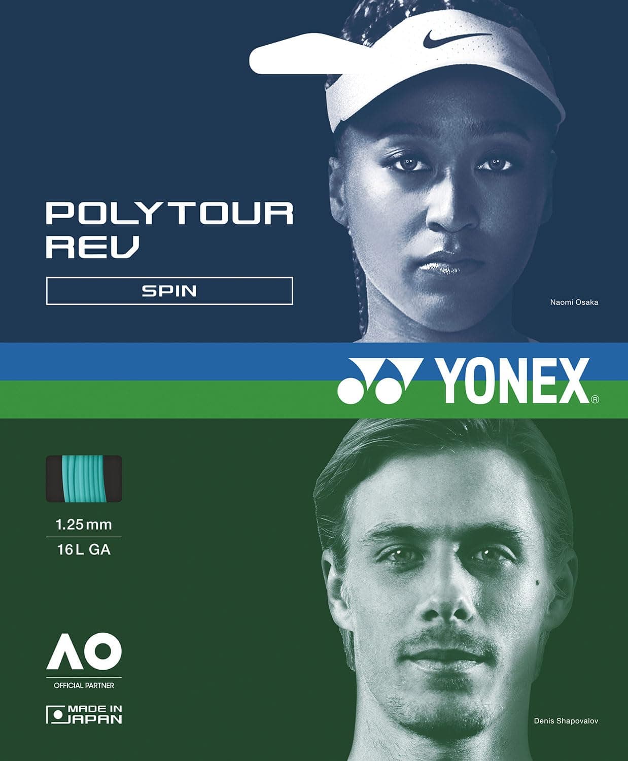 YONEX Poly Tour Rev 125 Tennis Mint PTGR125 Saite, 12 m, (384), 1,25 mm,
