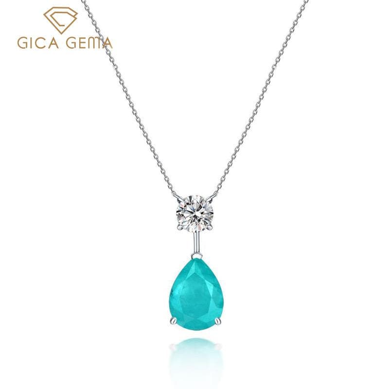 Gica Gema Paraiba Halsketten 925 Sterling Silber Wasser Tropfen Anhänger Einzigartiges Design Romantisch Feiner Schmuck Hochzeit Party Geschenke
