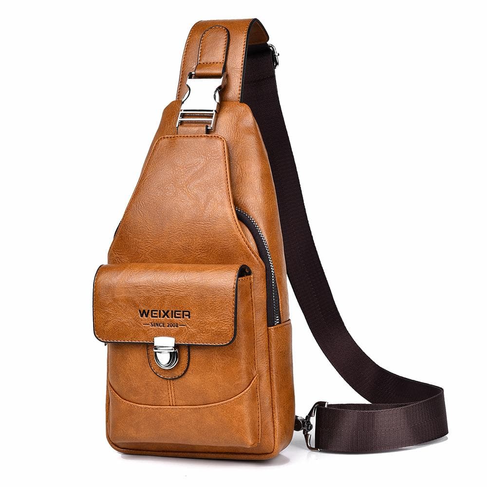 WEIXIER Herren Leder Sling Bag Crossbody Rucksack Wasserabweisende Umhängetasche für Reisen, Wandern, täglichen Weg zur Arbeit braun