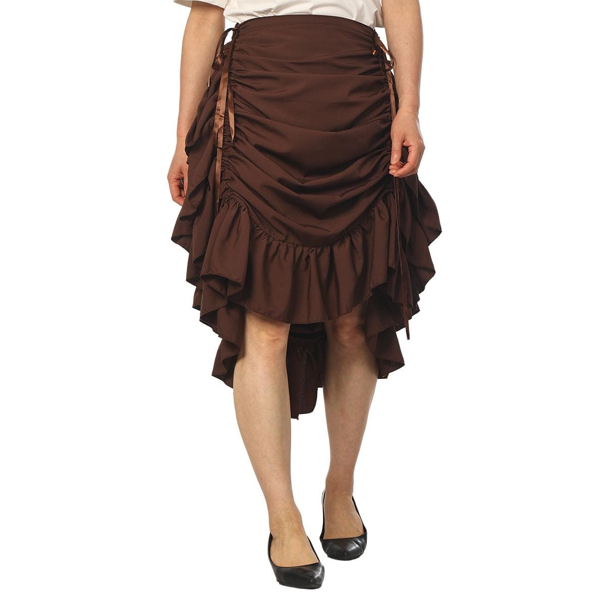 Piratenrock Damen Renaissance Gotik Mittelalter Kostüm Kordelzug High Low Rock Viktorianisch Steampunk Rüschen Unregelmäßige Röcke cm bordeaux
