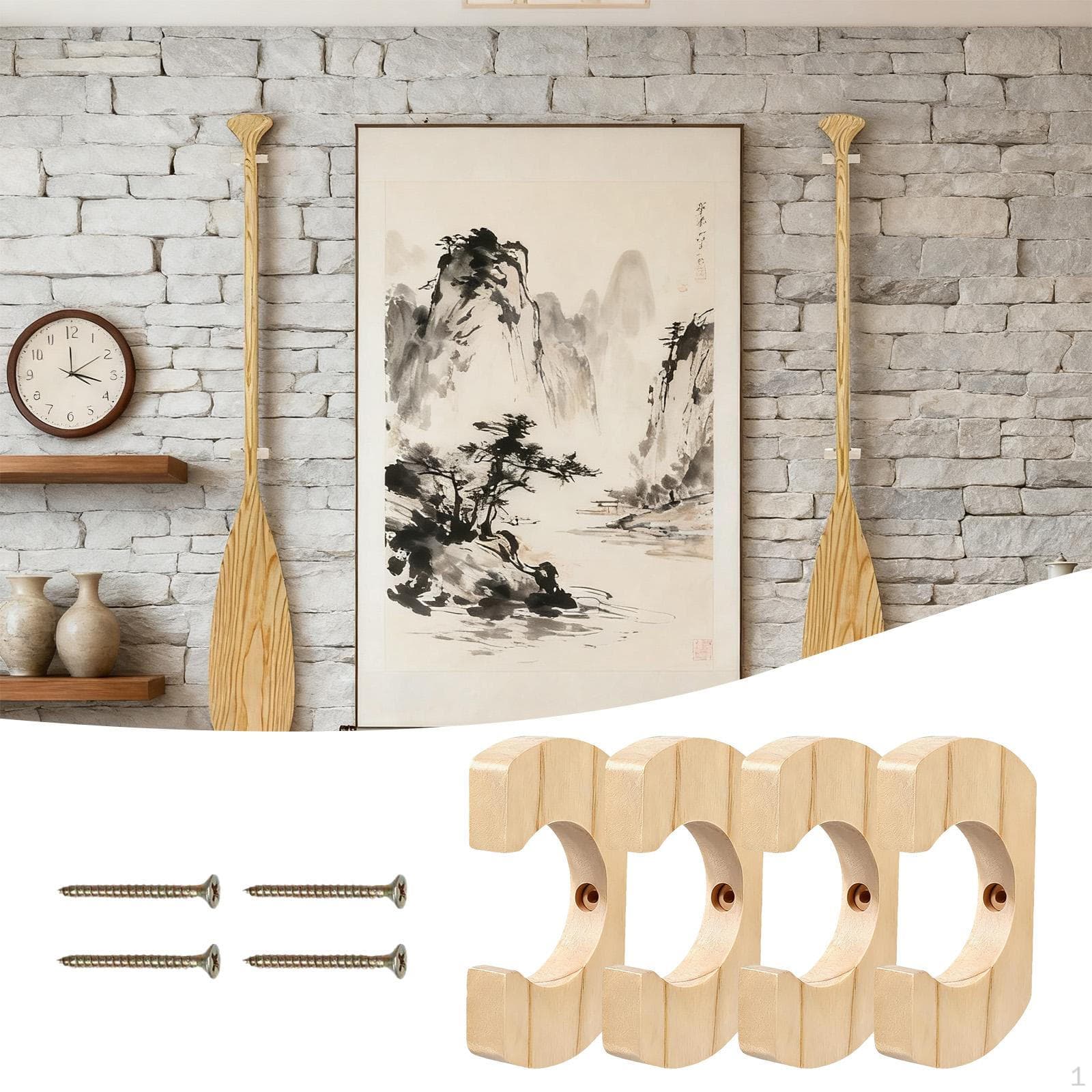 4x Kajakpaddelhalter Halter Aufhänger Holz Schwerlast Wanddeko SUP Lagerregal
