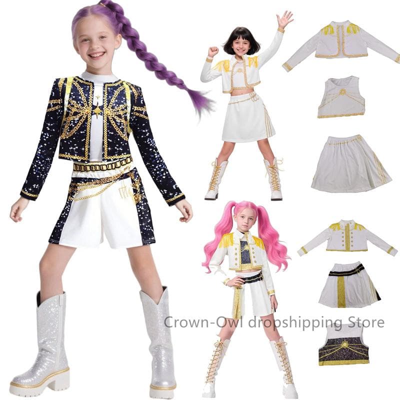 Kinder Mädchen 3D Druck Rumi Zoey Mira Cosplay Kostüm Anzug Set Kpop Dämonenjäger Uniform Kinder Halloween Party Rollenspiel cm