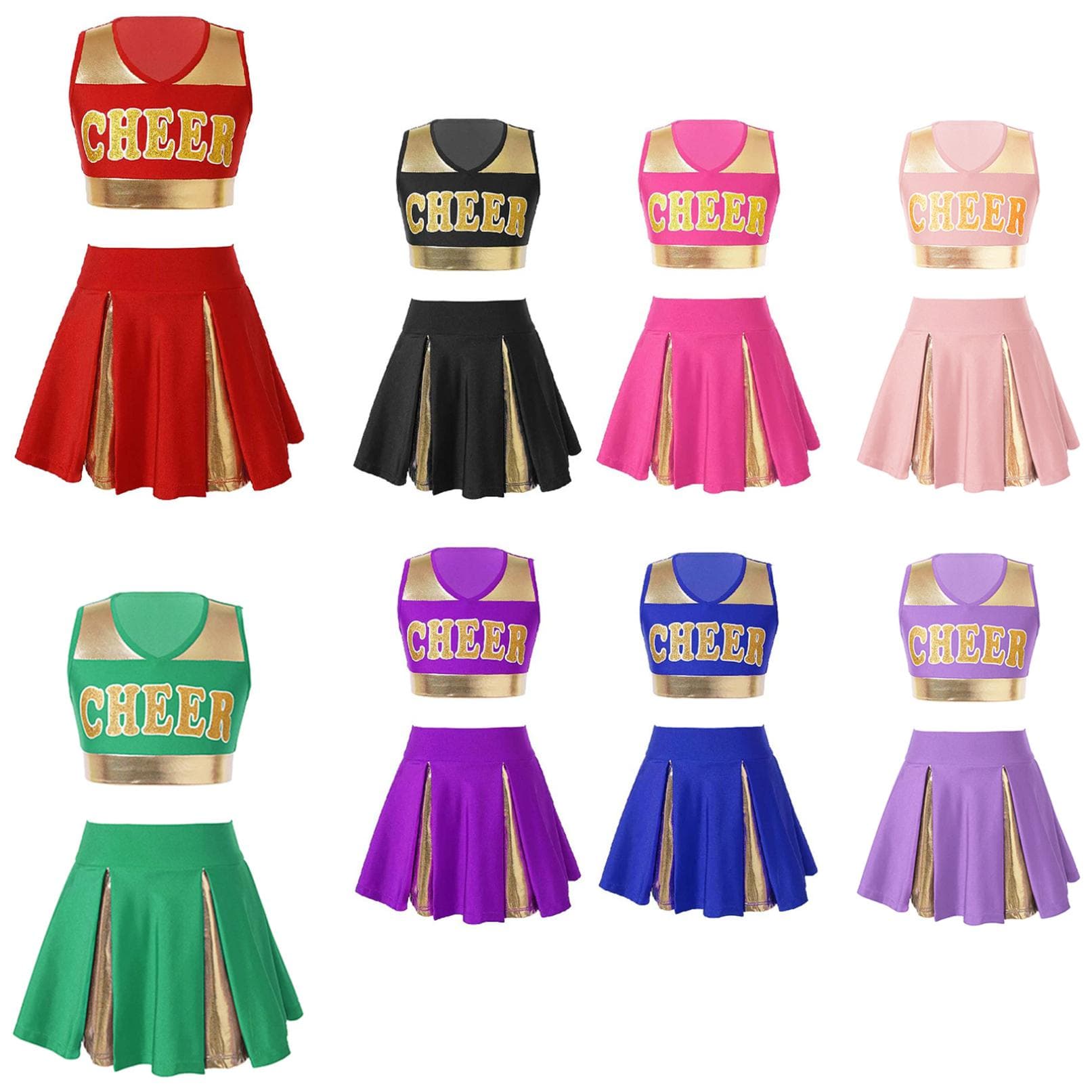 Kinder Mädchen Cheer Uniform Outfit Ärmellos V-Ausschnitt Schule Cheer Leader Cosplay Halloween Kostüm hellrosa