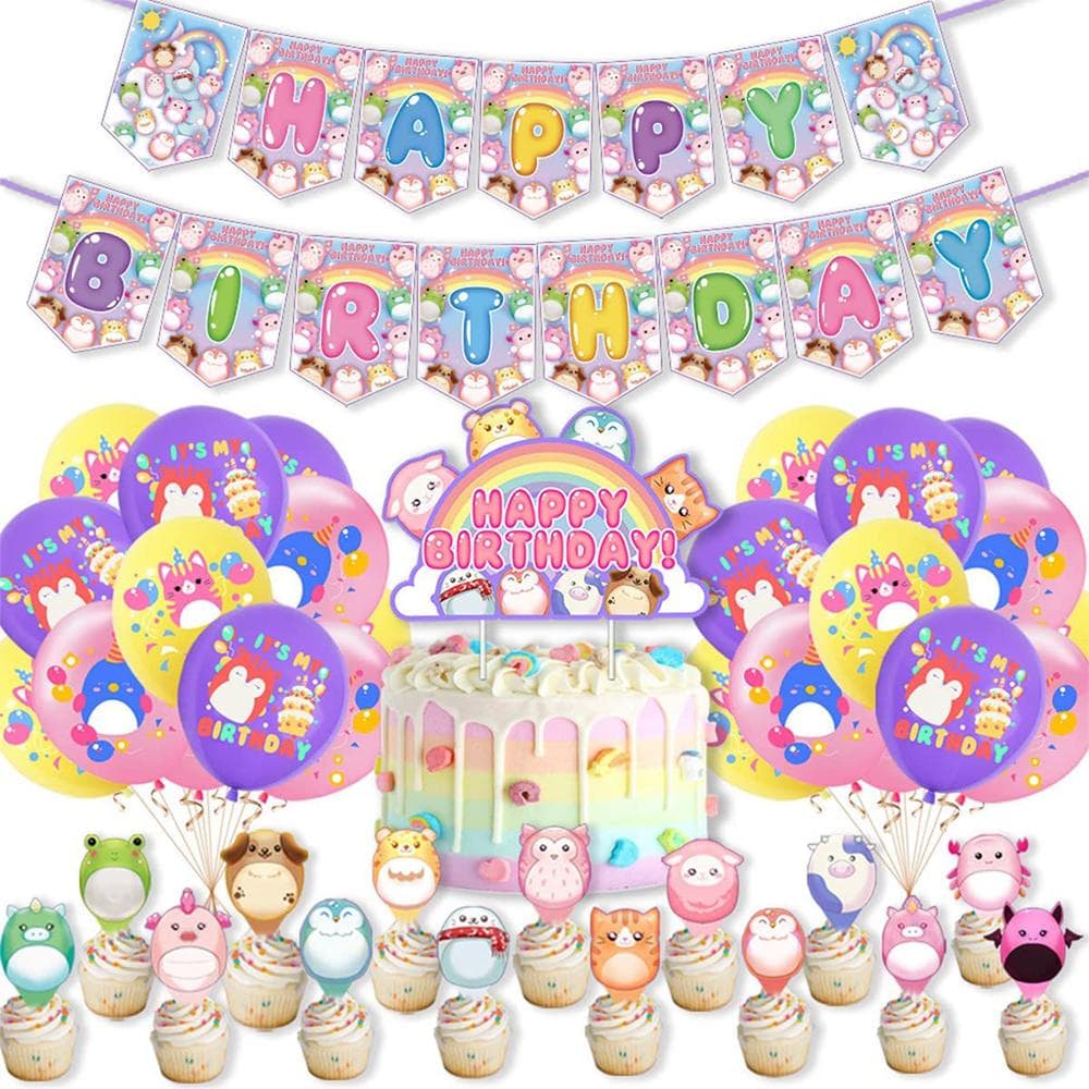 37 Stück Squish Mallows Partydekorationen inklusive Cake Toppers Banner-Ballon