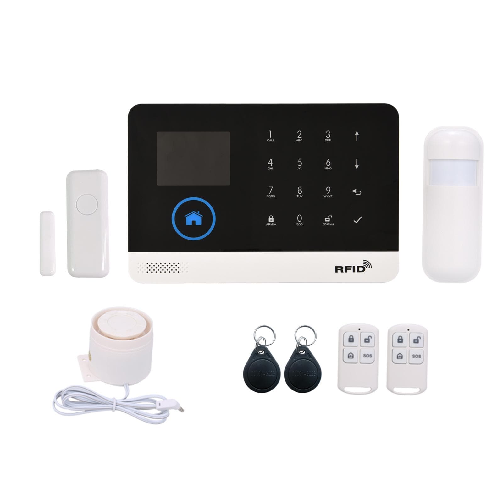 Système de sécurité d'alarme sans fil WIFI + GSM 433MHz, affichage LCD, capteur de porte, mouvement PIR blanc/noir