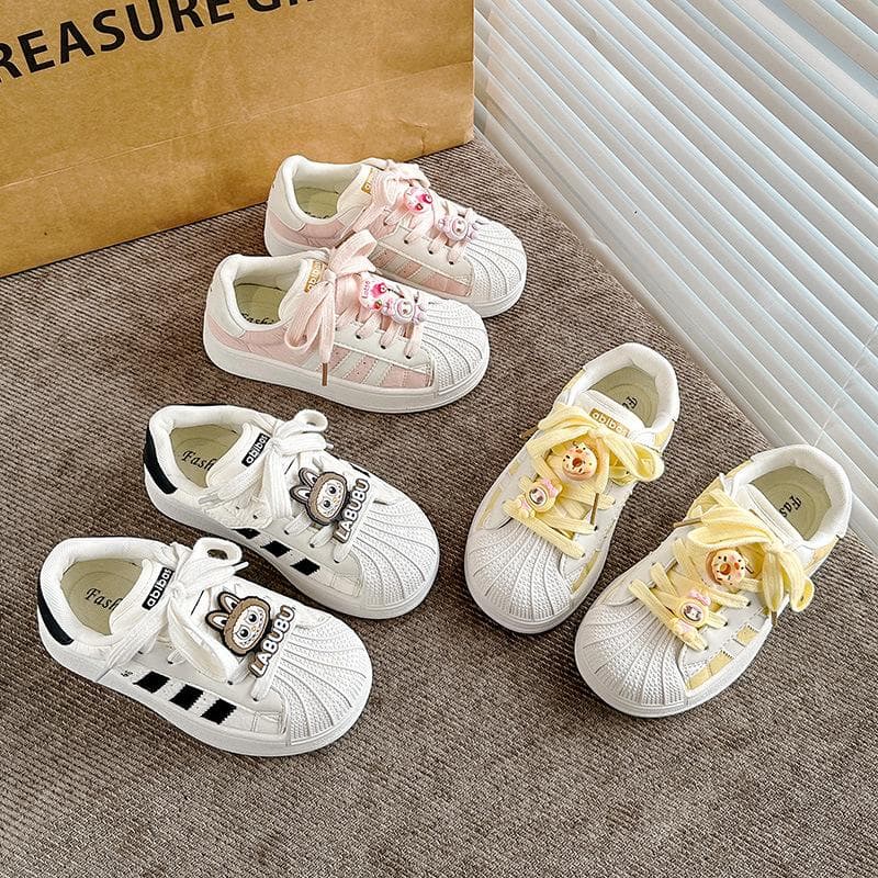 Labubu Mädchen Board Schuhe 2025 Herbst neu Shell Head Mode Jungen kleine weiße Schuhe Kinder atmungsaktive Sportschuhe cm schwarz