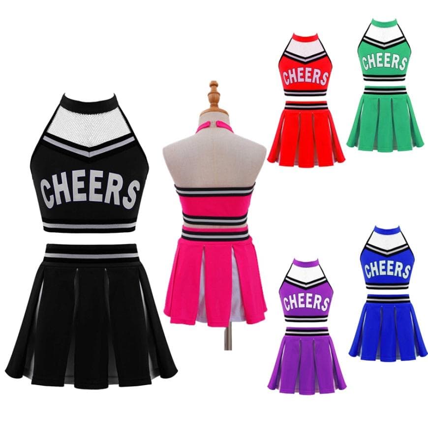 Mädchen Cheer Leader Schulkostüm Uniform Kinder Cheerleading Crop Top mit kariertem Rock Outfit Halloween grün