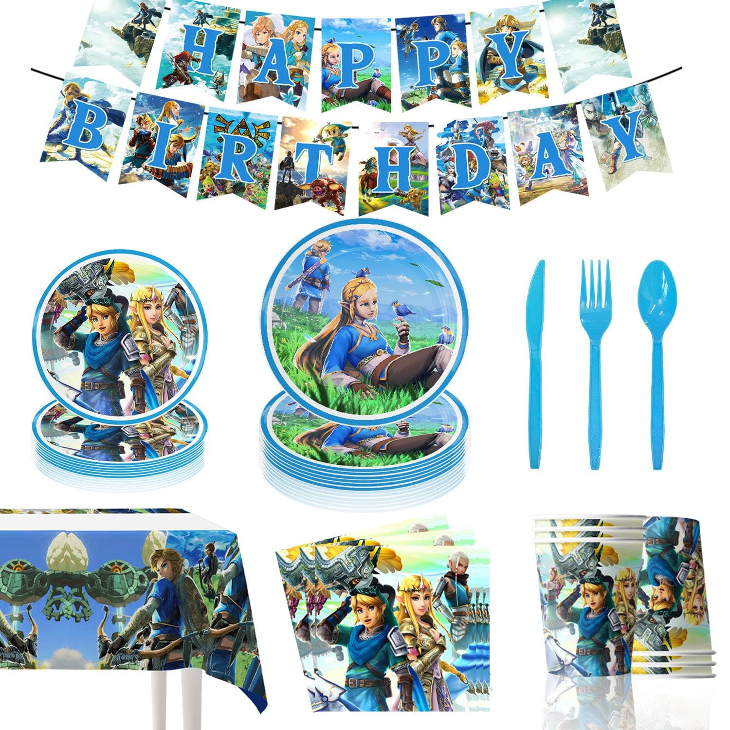 Die Legende von Blue Zelda Kindergeburtstag Party Geschirr Pappteller Pappbecher Papierservietten Deko-Set Einweg