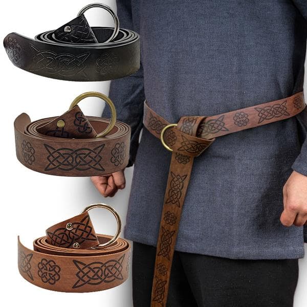 Retro Mittelalter LARP Ringgürtel Mittelalterlicher PU-Leder Vollgeprägter Taillengürtel Renaissance Keltischer Knoten Ren Farie Ledergürtel