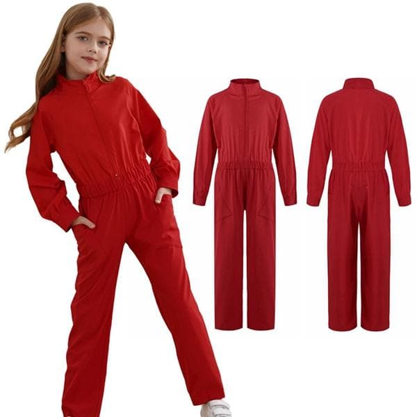 Einfarbiger Mechaniker-Overall für Mädchen und Jungen, Fluganzug mit Reißverschluss, Overall, elastischer Bund, Strampler mit Taschen, Fluganzug,