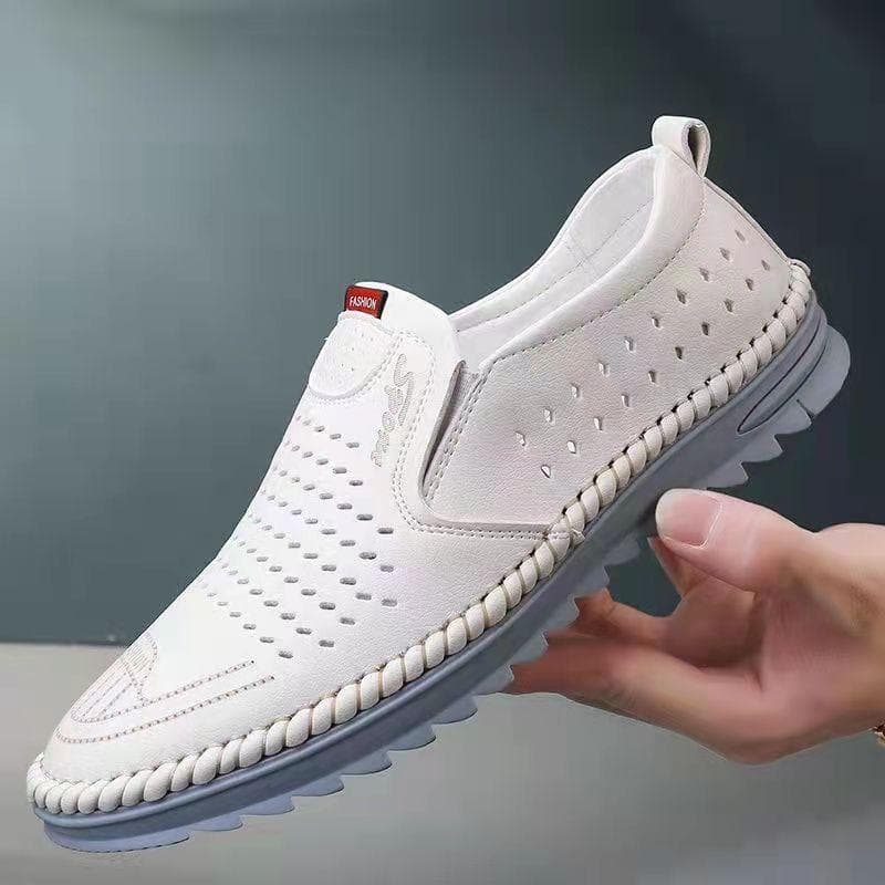 Sommer Weiches Leder Lässige Hohle Lederschuhe Herren Anti-Rutsch-Loch Schuhe Weichen Boden Leder Sandalen Männer cm weiß