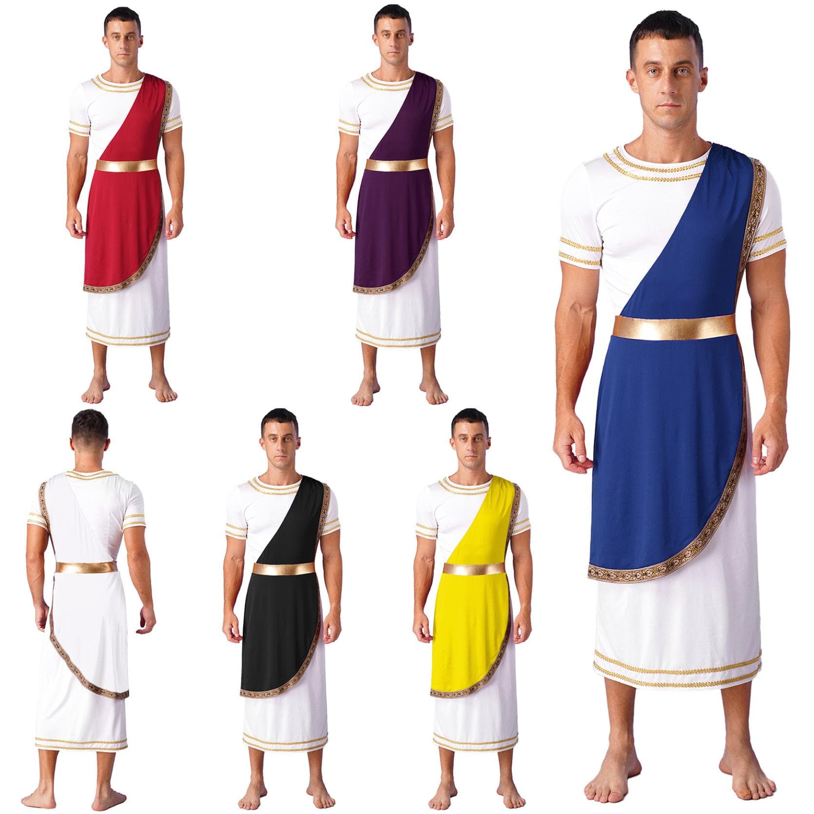 Herren Mythologie Toga Rom Spartan Altgriechisch Retro Vintage Themed Shows Cosplay Outfit Kurzarm Vintage Krieger Kostüme cm weiß