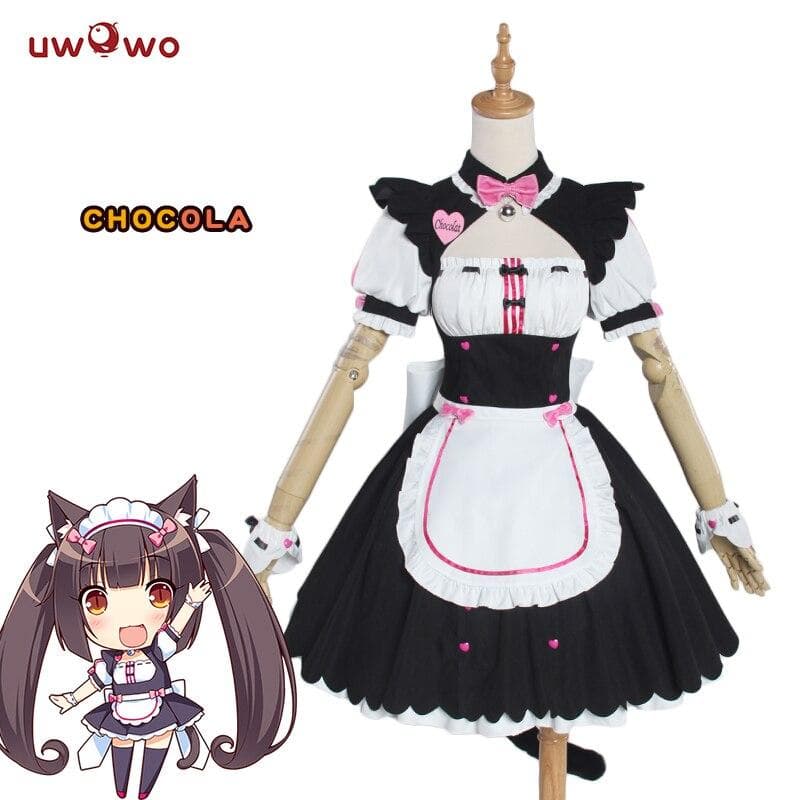 Uwowo Nekopara Cosplay Kleid, Cartoon Katze Cosplay Mädchen mit Schokolade cm weiß