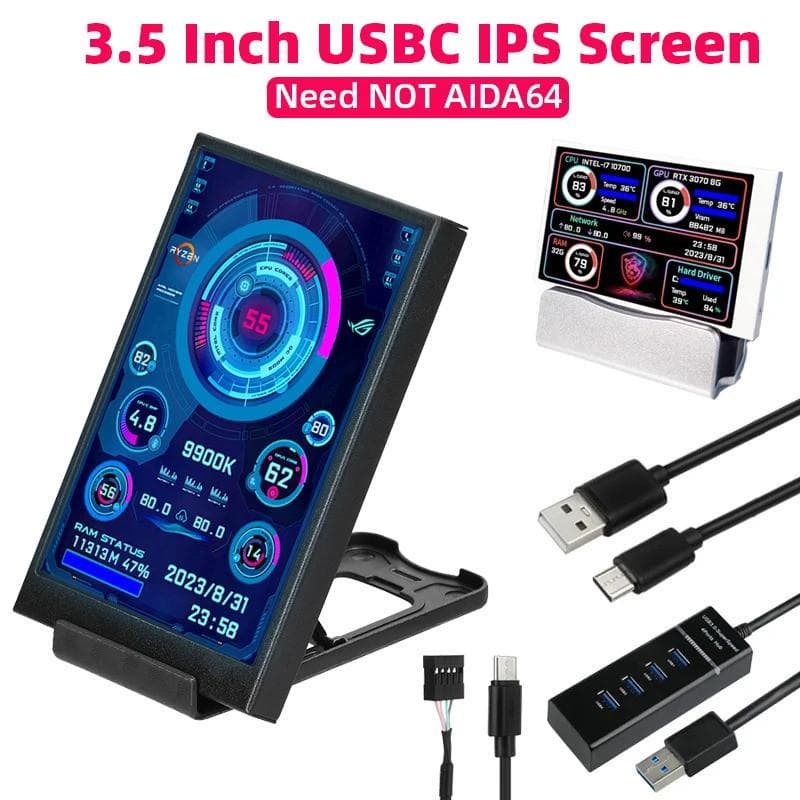 3,5 Zoll Computer Kleiner Zweitbildschirm IPS Voller Betrachtungswinkel USB-C Gehäuse Zweiter Unterbildschirm Computermonitor