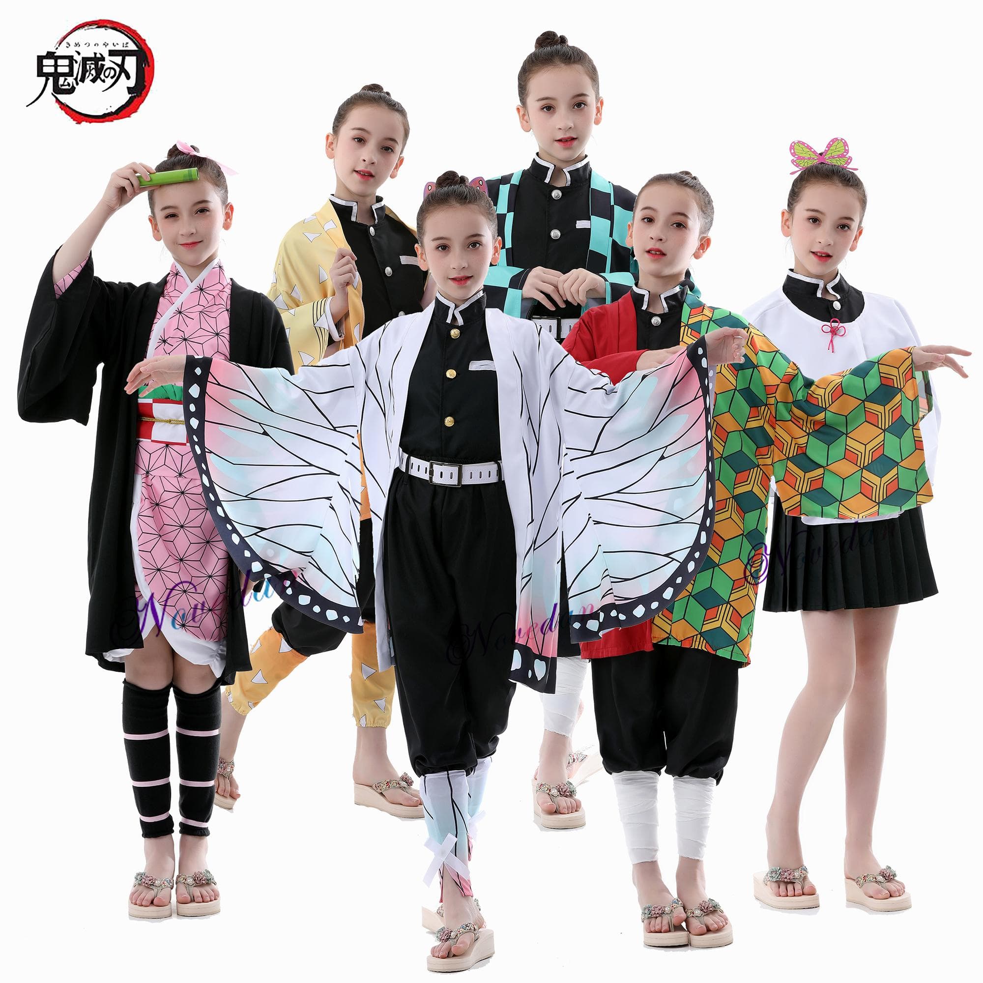 Kinder Japanischer Anime Dämonentöter Kimetsu No Yaiba Cosplay Shinobu Tsuyuri Zenitsu Tanjirou Kamado Nezuko Kimono Frauen Kostüm 120cm