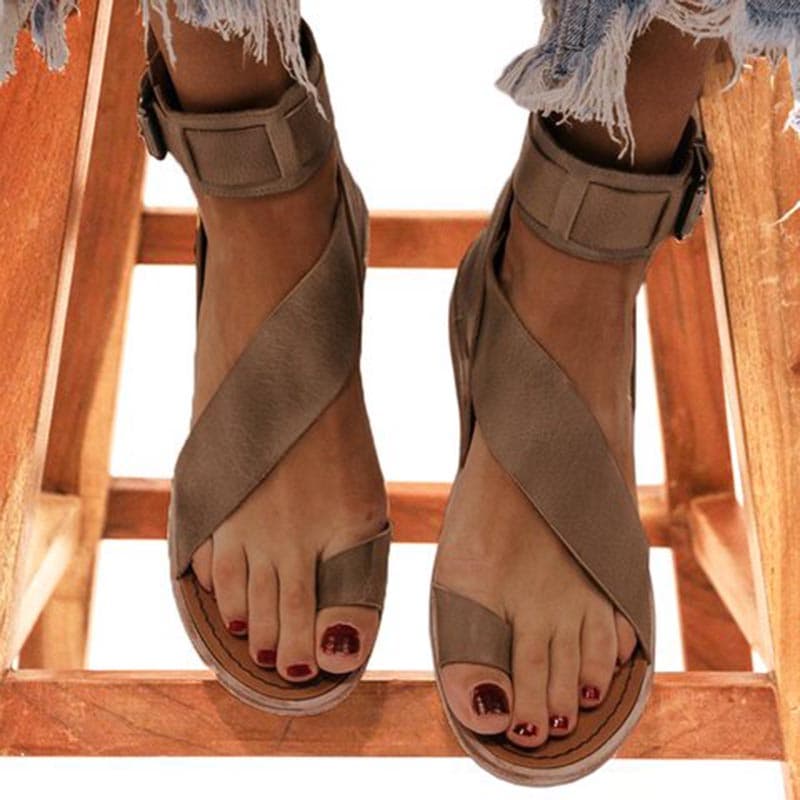 Sommer Damenschuhe Flache Sandalen Weibliche Open-Toe Schuhe Damen Sandalen Casual Roman Style cm braun