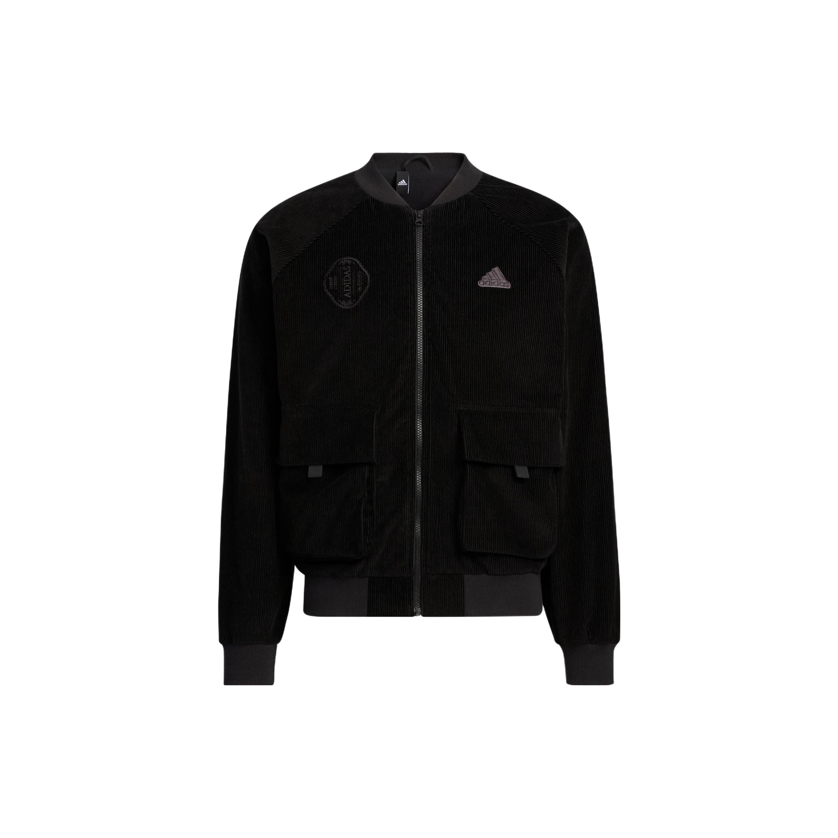 Veste de survêtement en velours côtelé Adidas avec logo brodé et fermeture éclair pour homme Vêtements d'extérieur Noir HR4445 cm