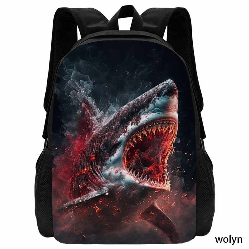 Mochila Schulrucksack mit 3D-Haifisch-Aufdruck für Kinder, Schultaschen mit Cartoon-Tier-Aufdruck für Jungen und Mädchen, leichter Kinderrucksack