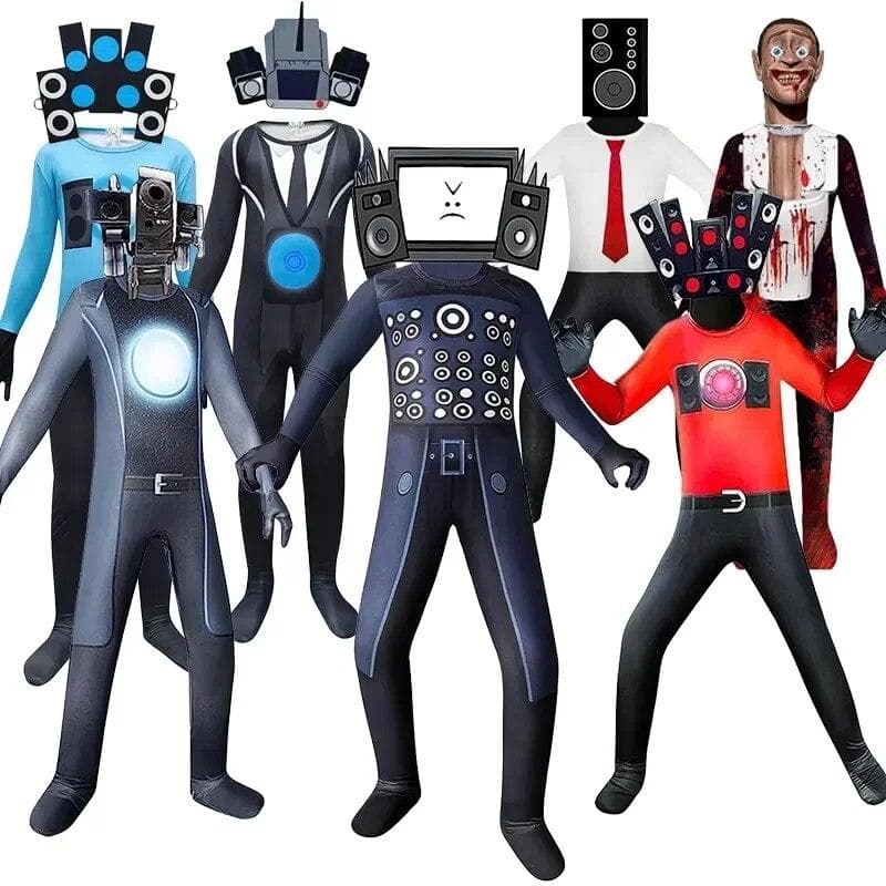Skibidi Toilettenkostüm, Spiel, Cosplay, Lautsprecher, Mann, TV, Mann, Bodysuit, Overall, Maske, Cosplay, Halloween, Kostüme für Männer und Kinder