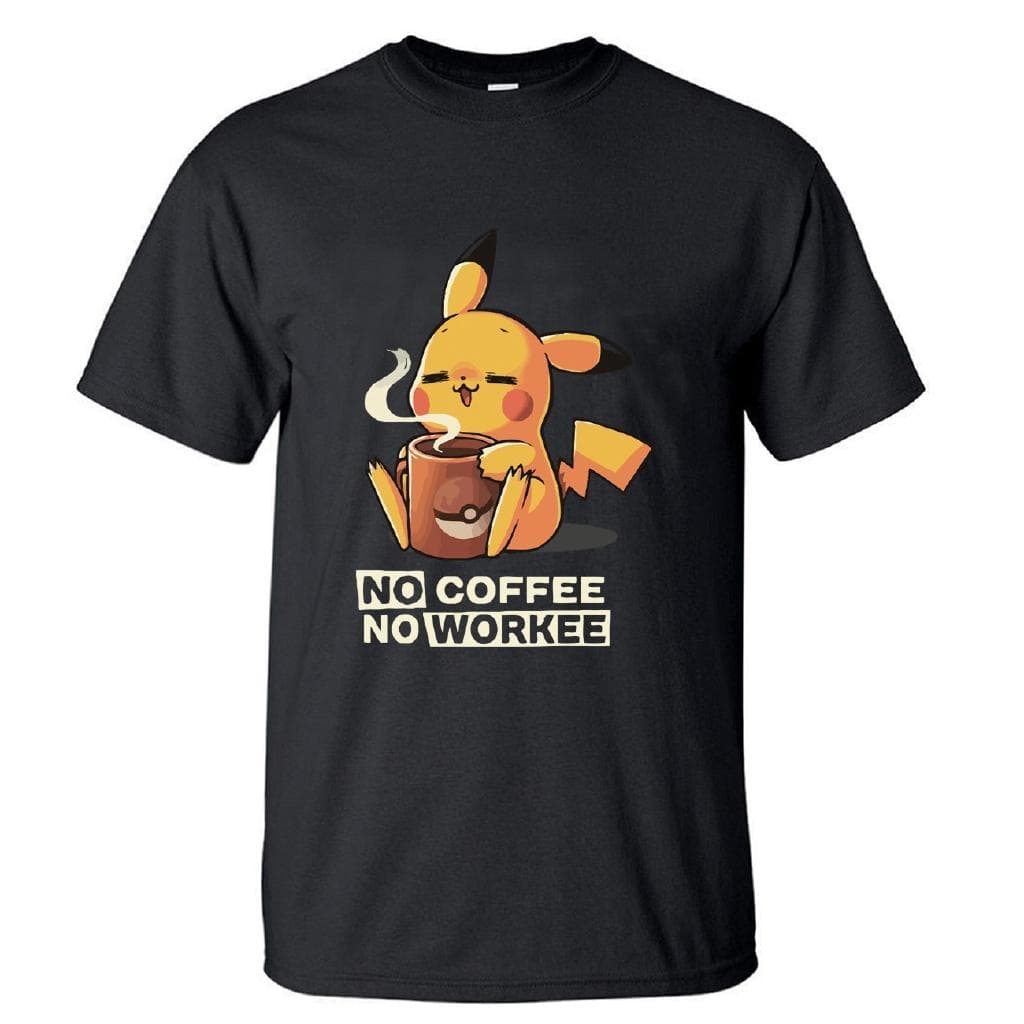 Pikachu T-shirt Kein Kaffee Keine Workee Männer T Shirt T-shirts Sommer Kurzarm Harajuku Nette T-Shirt Japan Anime Tees cm rot