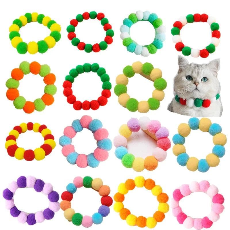 Elastischer Plüsch Pompon Ball Haustierhalsband Regenbogen Blume Haarschmuck Hunde Fliege Halskette Haustier Katze Schleife Hundepflege Zubehör