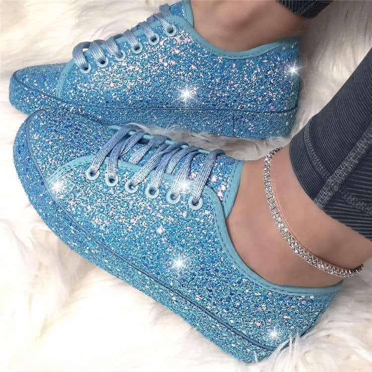 Herbst Glänzende Schnürschuhe für Damen mit Pailletten - Große Größen verfügbar cm silber