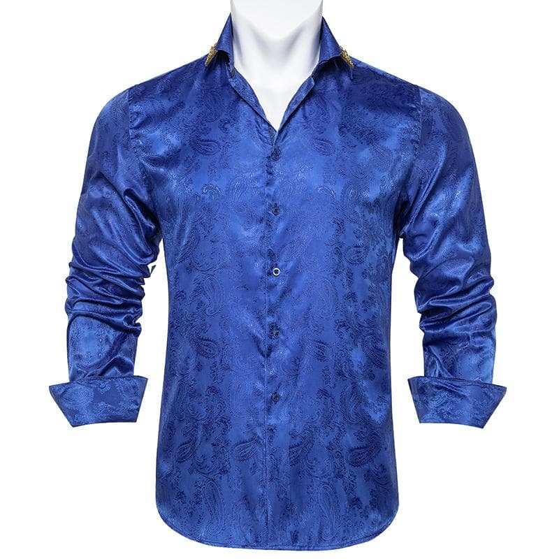 Herrenhemd aus gewebter Seide, Button-Down-Hemd, lässige Jacquard-Hemden, langärmeliges Hemd, Abschlussball, Hochzeit, normale Passform cm