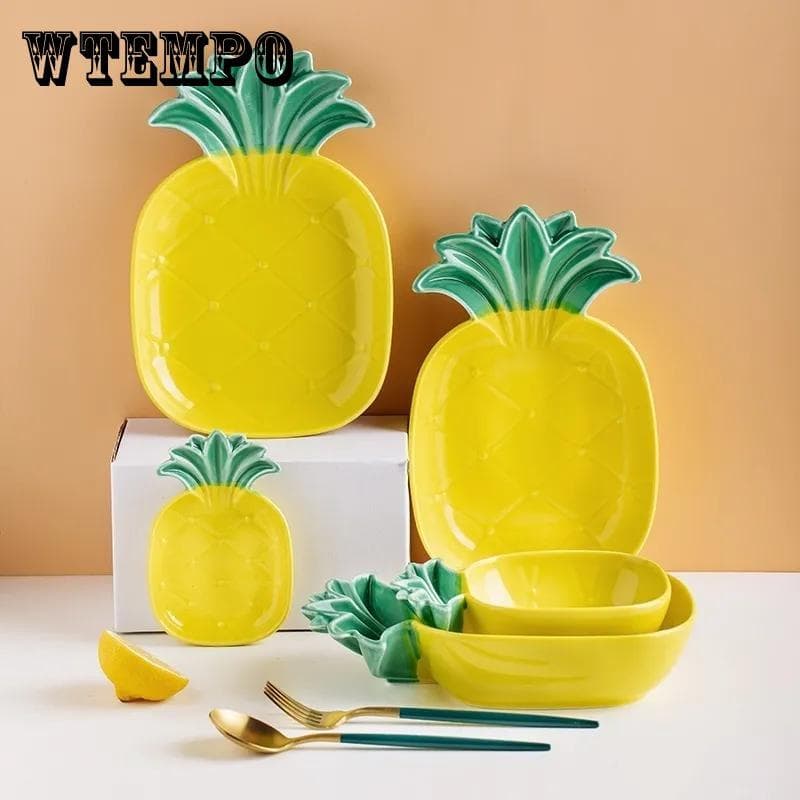 Kreative Obst Platte Ananas Keramik Dessert Teller Set Haushalt Schöne Personalisierte Teller Salat Dessert Platte gelb