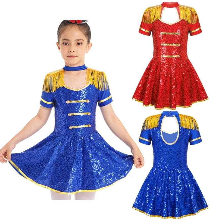 Mädchen Kostüm Trommel Majorette Performance Kurzarm Kleid Cosplay Halloween Zirkus Zirkusdirektor Kostüm königsblau