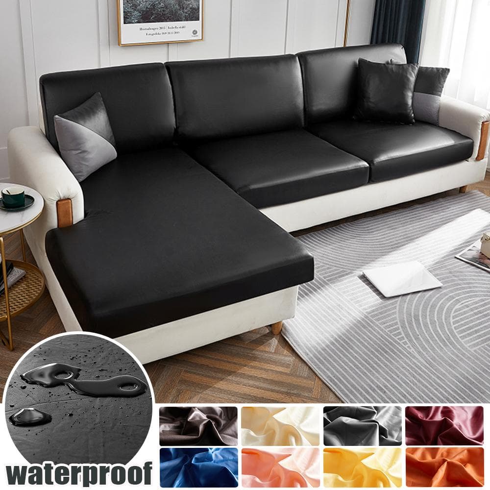 Pu-wasserdichter Leder-Sofa-Sitzbezug für Wohnzimmer, Stretch-Schonbezug, Möbelschutz, 15 einfarbige Sofa-Couch-Bezüge schwarz