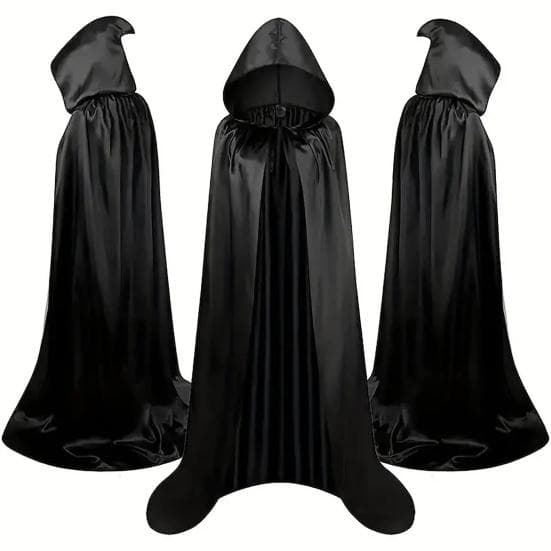 Halloween Umhang Schwarz mit Kapuze Mittelalterlicher Zauberermantel Cosplay Kostüm Erwachsene Kinder Halloween Performance Umhang 170cm schwarz