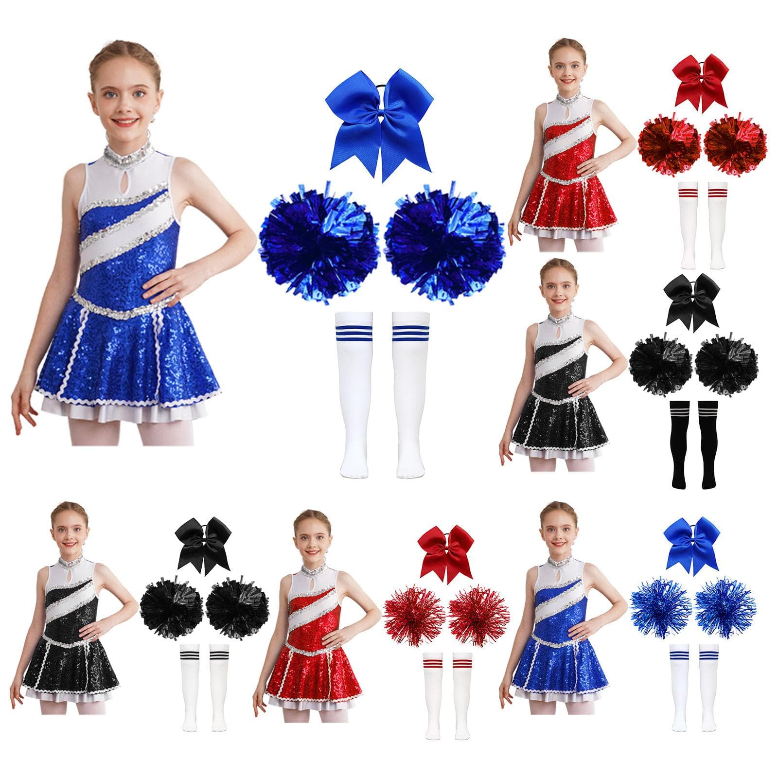 High School Cheerleader-Kostüm für Kinder Mädchen Halloween Cheer Uniform Tanzwettbewerb Mannschaftssport Cheerleading Dress Up cm