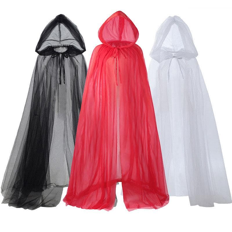 Frauen Männer Mesh Kapuzen Cape Mantel Top Robe Braut Party Kostüm Hochzeit schwarz