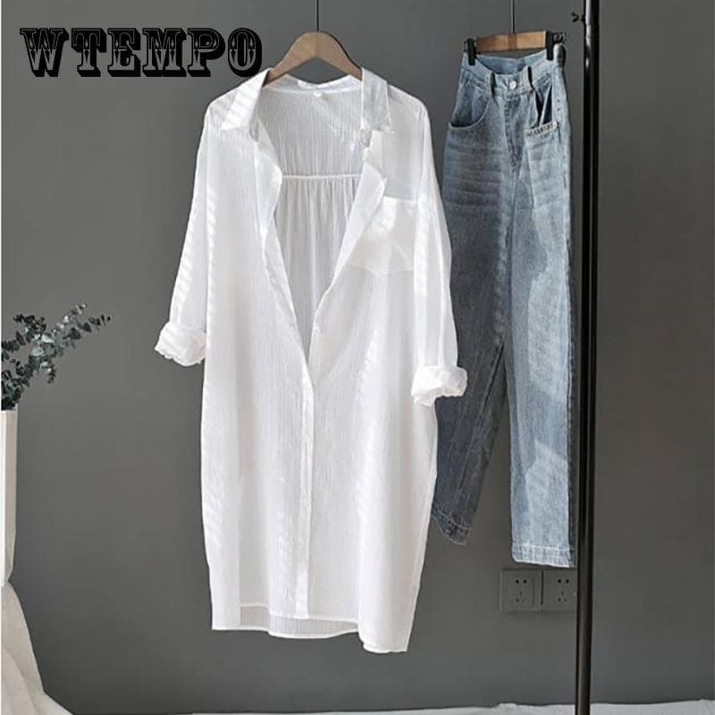 Sonnenschutz Kleidung Bluse Sommer Mittlere und Lange Student Shirt Top Koreanische Lose Strickjacke Dünne Mantel Mode cm weiß