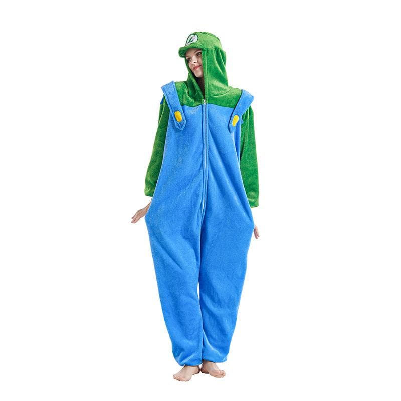 Luigi Onesie Erwachsene Kigurumi Anime Pyjamas Halloween Weihnachten Cosplay Kostüm cm grün/blau