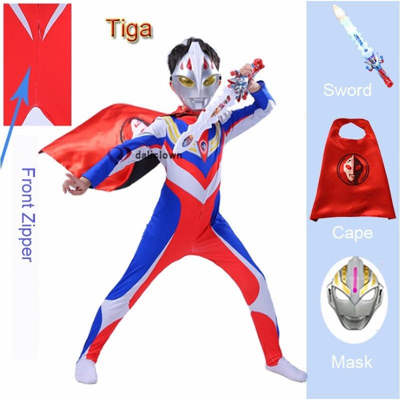 Baby Kinder Halloween Ultraman Tiga Zero Belial Ginga Geed Cosplay Kostüm Kind Jungen Party Overall Superhelden Maske Umhang 100-110cm