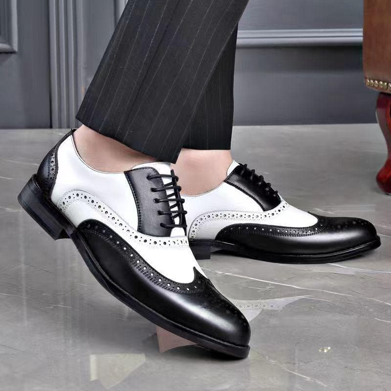 Herren Übergröße Leder Brogue Schuhe - Britischer Stil, Vielseitig, Formell & Casual cm weiß/blau