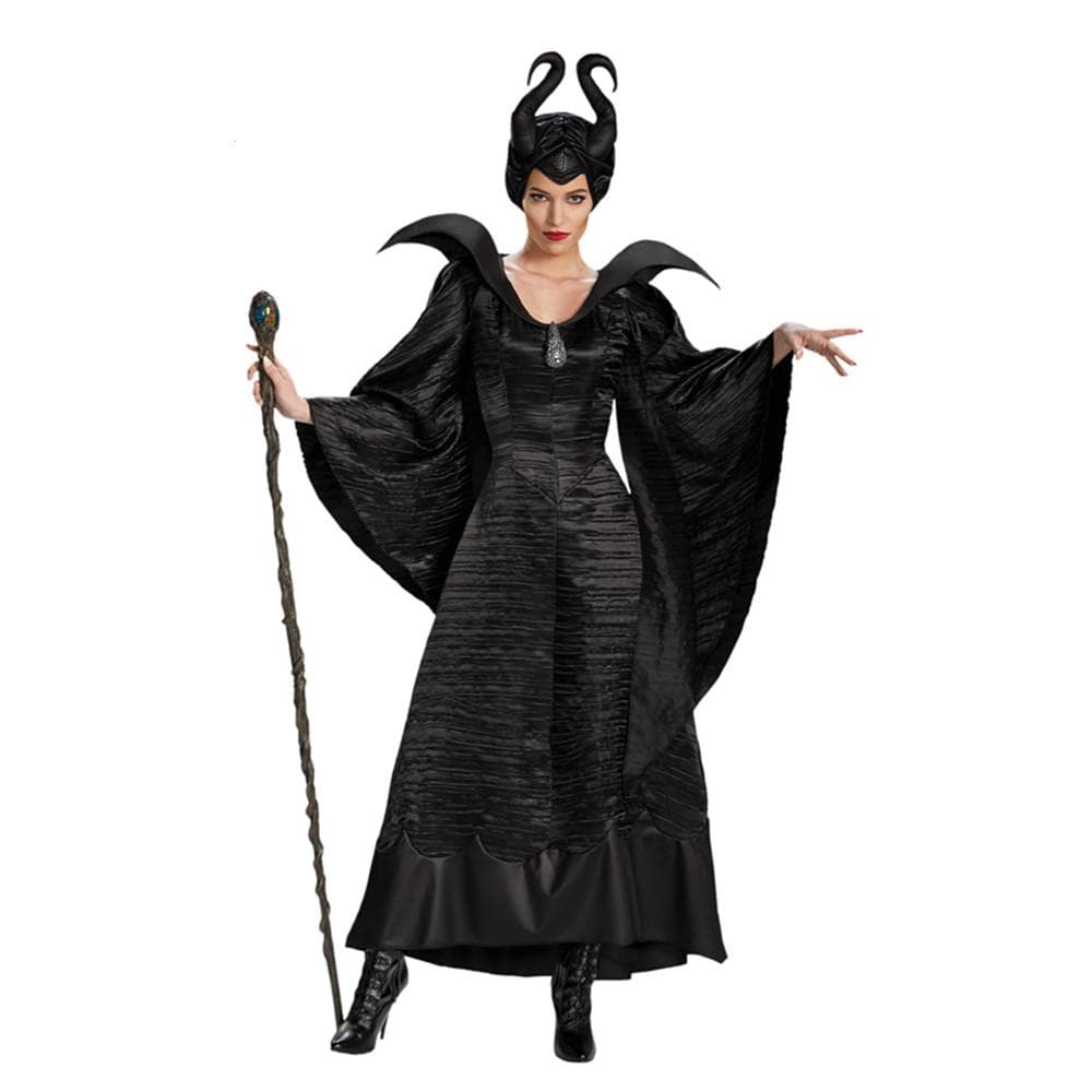 Teufelskönigin Cosplay Kostüm Halloween Damen Schwarze Hexe Böses Kleid mit Hörnern cm schwarz