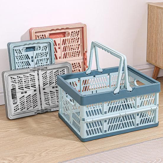 Caisse de rangement pliable en plastique, panier de rangement pliable, caisse grande capacité empilable avec poignées pour bureau, chambre, cuisine,