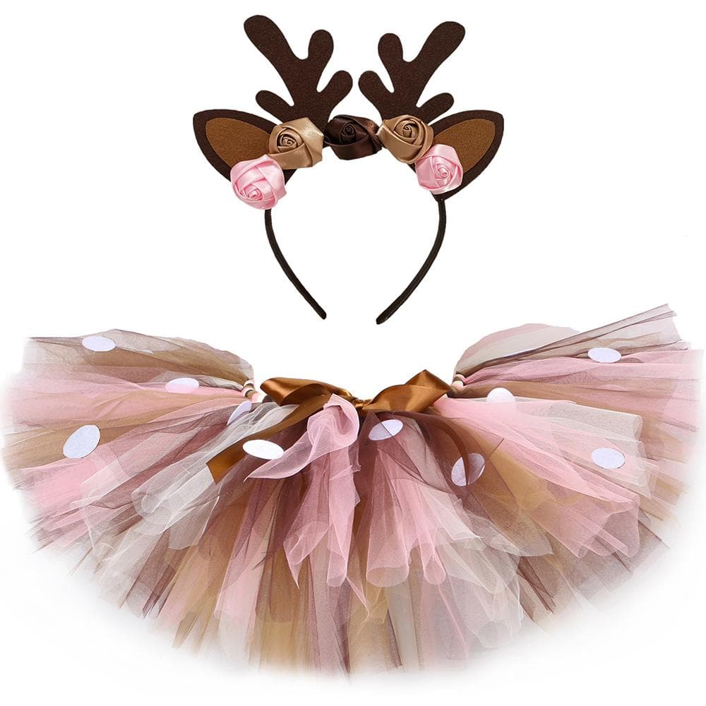 Rentier-Hirsch-Kostüm für Mädchen, Tüll-Tutu-Rock-Outfit, flauschige Kleinkinder, Kinder-Tutus, Mädchen, Weihnachten, Weihnachtsfeier, Miniröcke