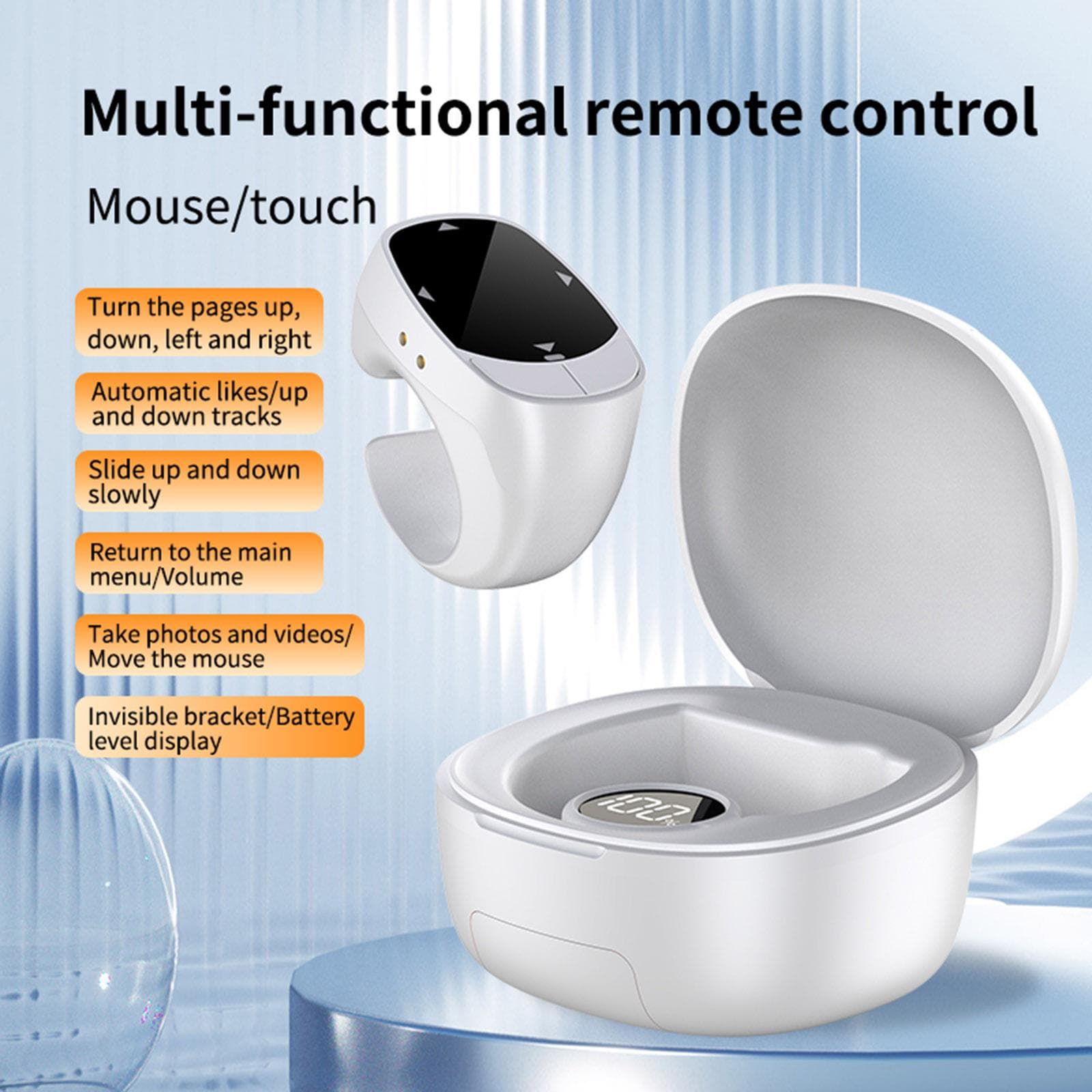 Télécommande à Anneau Rotatif Améliorée pour TikTok Anneau de Tournage de Page Bluetooth Scroller avec Support Télécommande Caméra pour iPhone