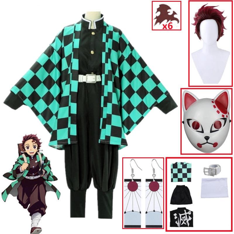 Dämon Slayer Kimetsu keine Yaiba Tanjiro Kamado Cosplay Kostüm Kimono Umhang Halloween Party Anime Kleidung Uniform Set cm