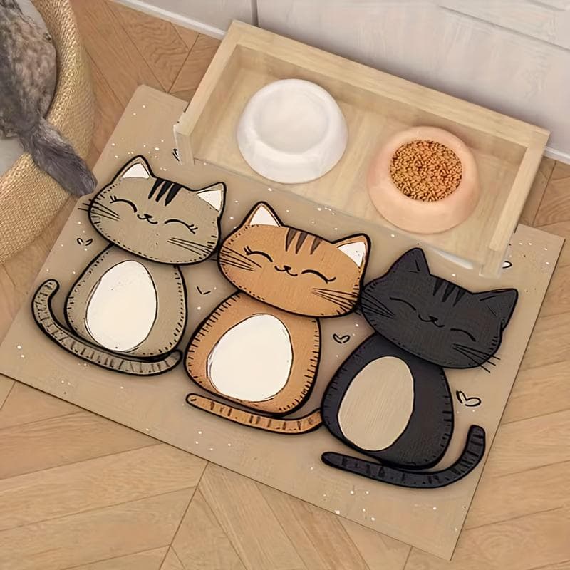 1 Niedliche Katze Muster Haustiermatte, Leicht zu Reinigen und Langlebig Schnell Trocknend Saugfähig Futtermatte mit Anti-Rutsch-Rückseite,