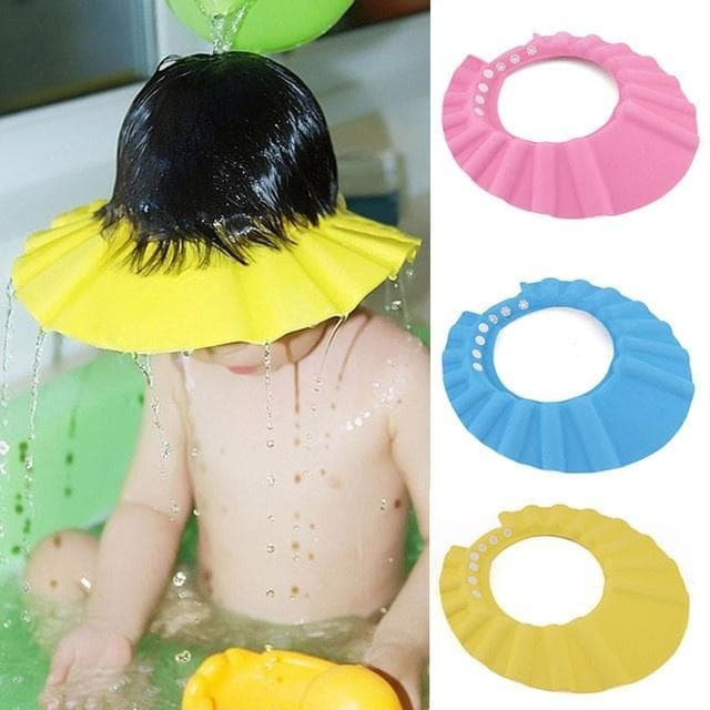 Einstellbare weiche Baby Kinder Kind wasserdichte Shampoo Bad Duschhaube Hut Sonnenblende rosa